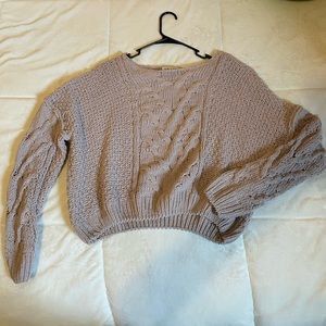 TAN CROPPED KNITTED SWEATER